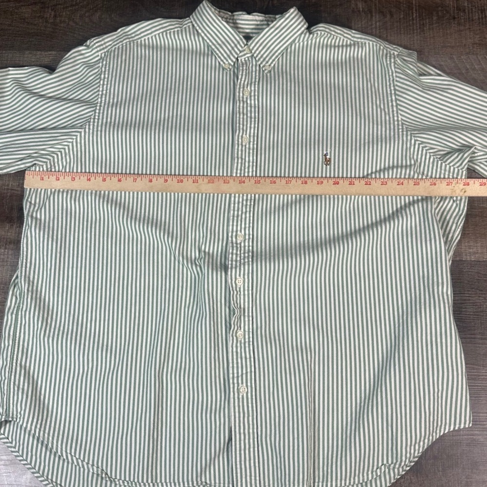 Ralph Lauren Button Down Shirt Mens 2XB Green White Striped Classic Fit Oxford - Picture 7 of 10
